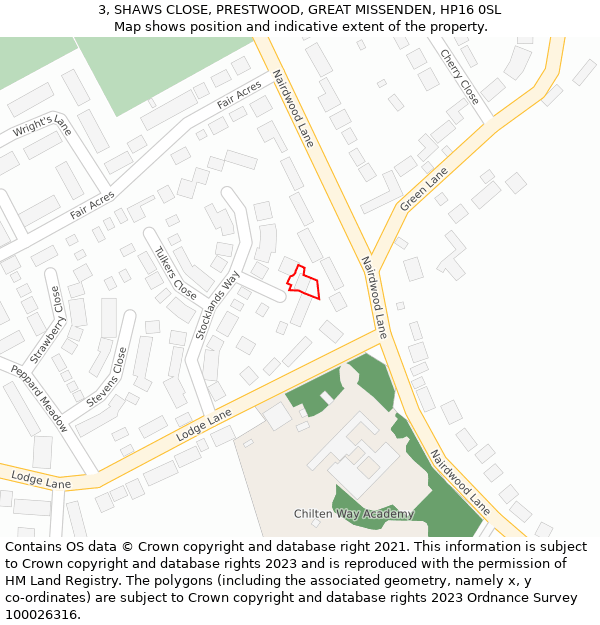 3, SHAWS CLOSE, PRESTWOOD, GREAT MISSENDEN, HP16 0SL: Location map and indicative extent of plot