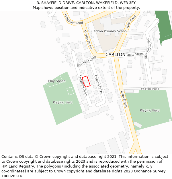 3, SHAYFIELD DRIVE, CARLTON, WAKEFIELD, WF3 3FY: Location map and indicative extent of plot