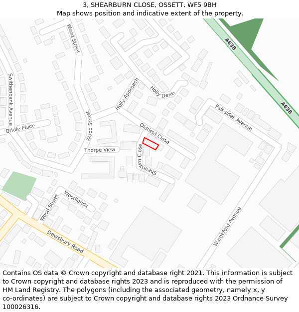 3, SHEARBURN CLOSE, OSSETT, WF5 9BH: Location map and indicative extent of plot