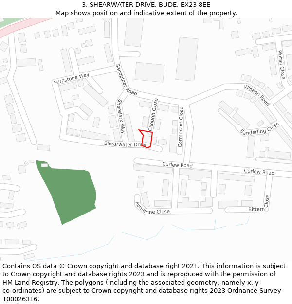 3, SHEARWATER DRIVE, BUDE, EX23 8EE: Location map and indicative extent of plot