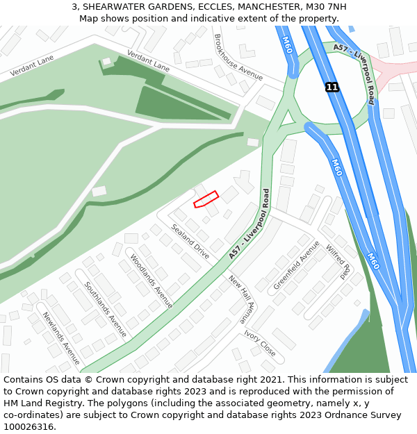 3, SHEARWATER GARDENS, ECCLES, MANCHESTER, M30 7NH: Location map and indicative extent of plot