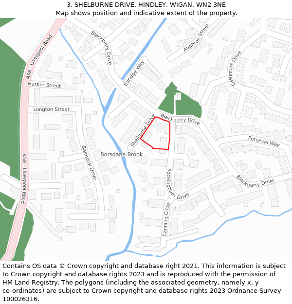 3, SHELBURNE DRIVE, HINDLEY, WIGAN, WN2 3NE: Location map and indicative extent of plot