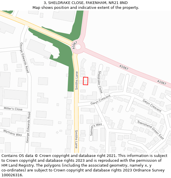 3, SHELDRAKE CLOSE, FAKENHAM, NR21 8ND: Location map and indicative extent of plot