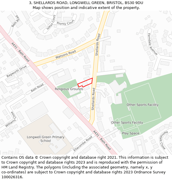 3, SHELLARDS ROAD, LONGWELL GREEN, BRISTOL, BS30 9DU: Location map and indicative extent of plot