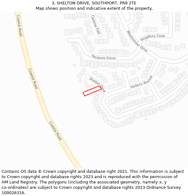 3, SHELTON DRIVE, SOUTHPORT, PR8 2TE: Location map and indicative extent of plot