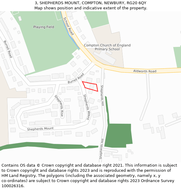 3, SHEPHERDS MOUNT, COMPTON, NEWBURY, RG20 6QY: Location map and indicative extent of plot