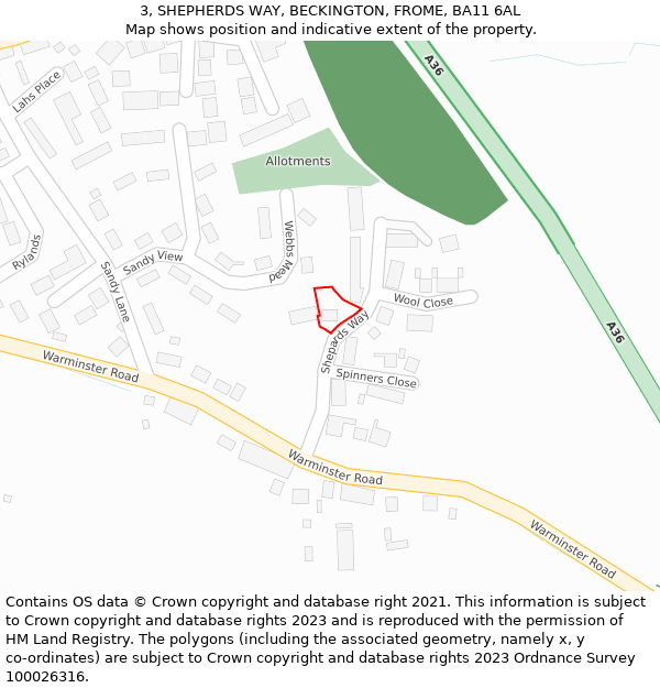 3, SHEPHERDS WAY, BECKINGTON, FROME, BA11 6AL: Location map and indicative extent of plot