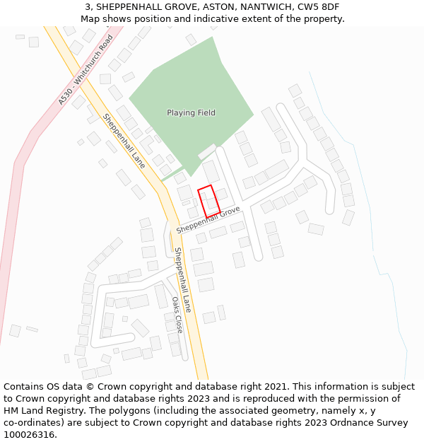 3, SHEPPENHALL GROVE, ASTON, NANTWICH, CW5 8DF: Location map and indicative extent of plot