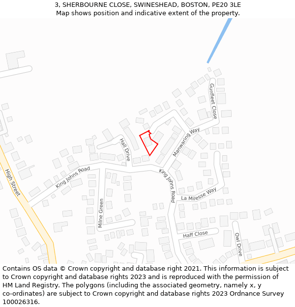 3, SHERBOURNE CLOSE, SWINESHEAD, BOSTON, PE20 3LE: Location map and indicative extent of plot