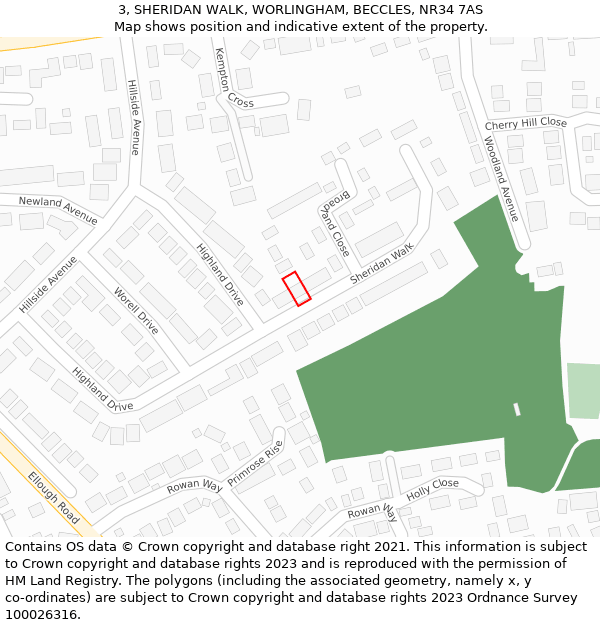 3, SHERIDAN WALK, WORLINGHAM, BECCLES, NR34 7AS: Location map and indicative extent of plot