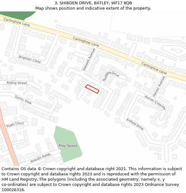 3, SHIBDEN DRIVE, BATLEY, WF17 8QB: Location map and indicative extent of plot