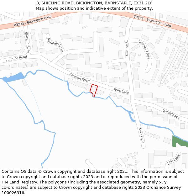 3, SHIELING ROAD, BICKINGTON, BARNSTAPLE, EX31 2LY: Location map and indicative extent of plot