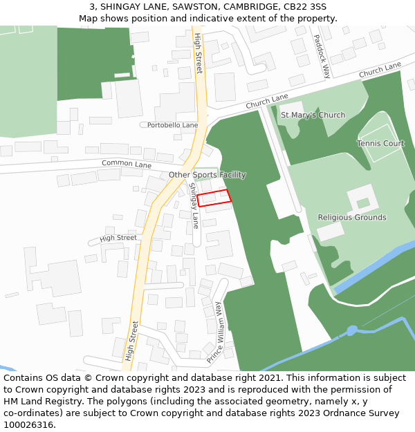 3, SHINGAY LANE, SAWSTON, CAMBRIDGE, CB22 3SS: Location map and indicative extent of plot