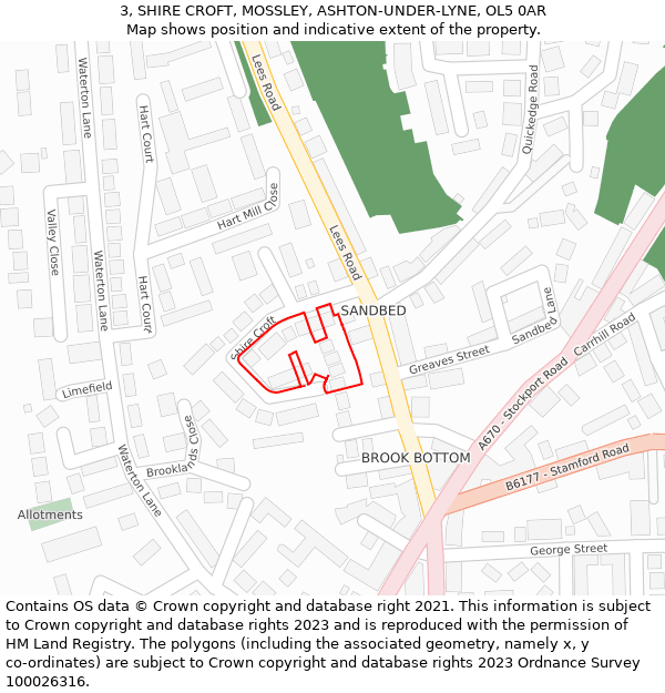 3, SHIRE CROFT, MOSSLEY, ASHTON-UNDER-LYNE, OL5 0AR: Location map and indicative extent of plot