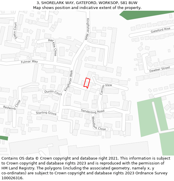 3, SHORELARK WAY, GATEFORD, WORKSOP, S81 8UW: Location map and indicative extent of plot