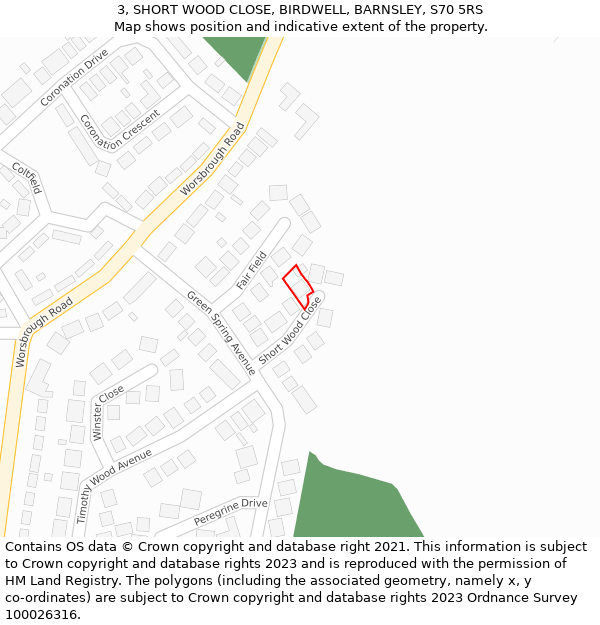 3, SHORT WOOD CLOSE, BIRDWELL, BARNSLEY, S70 5RS: Location map and indicative extent of plot