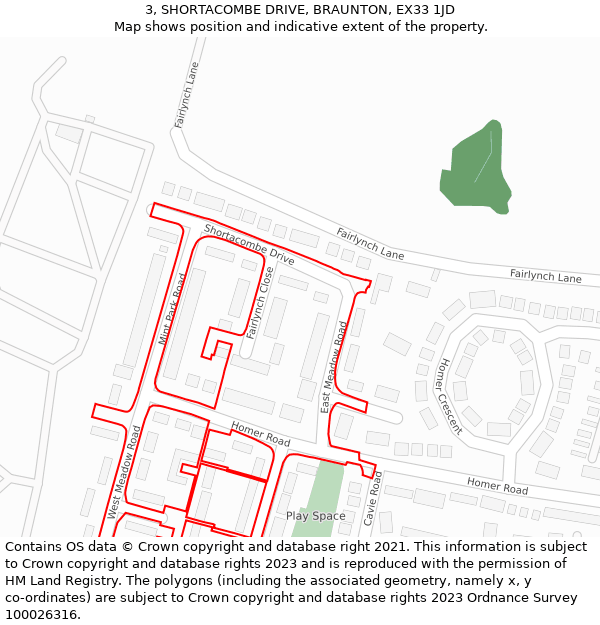 3, SHORTACOMBE DRIVE, BRAUNTON, EX33 1JD: Location map and indicative extent of plot