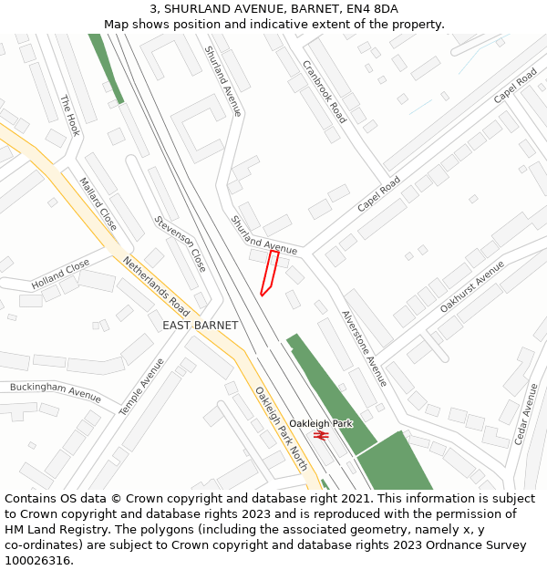 3, SHURLAND AVENUE, BARNET, EN4 8DA: Location map and indicative extent of plot