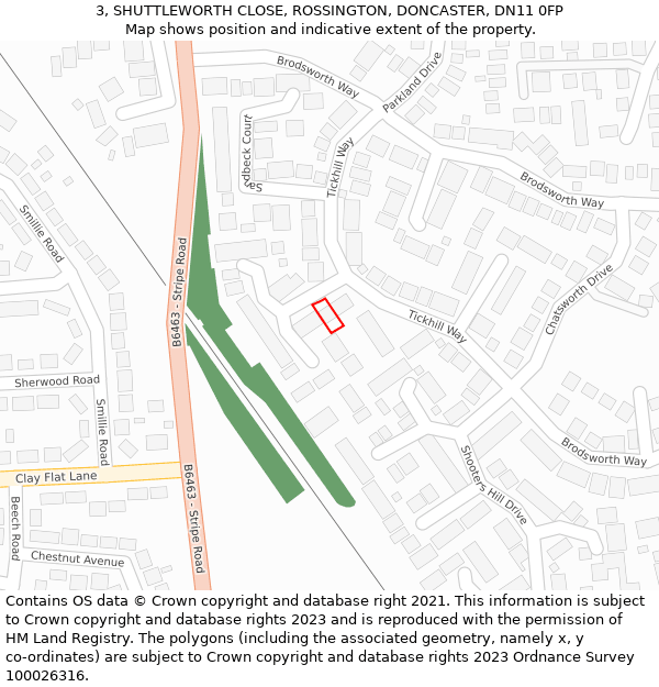 3, SHUTTLEWORTH CLOSE, ROSSINGTON, DONCASTER, DN11 0FP: Location map and indicative extent of plot