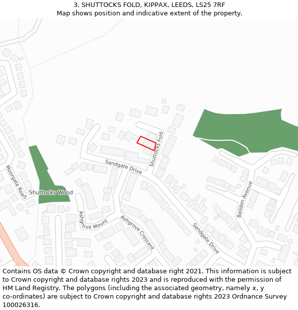 3, SHUTTOCKS FOLD, KIPPAX, LEEDS, LS25 7RF: Location map and indicative extent of plot