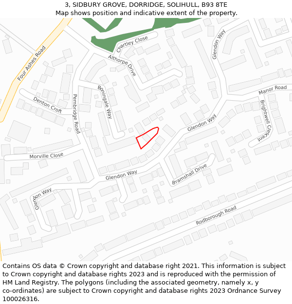 3, SIDBURY GROVE, DORRIDGE, SOLIHULL, B93 8TE: Location map and indicative extent of plot