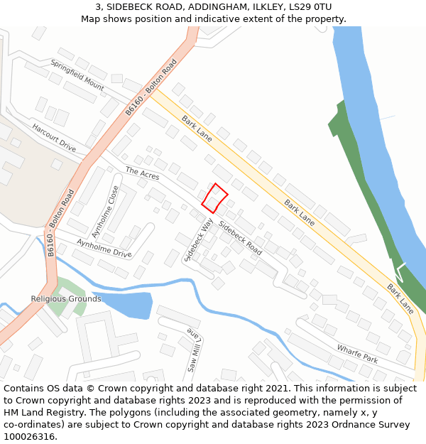 3, SIDEBECK ROAD, ADDINGHAM, ILKLEY, LS29 0TU: Location map and indicative extent of plot