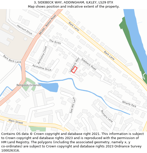 3, SIDEBECK WAY, ADDINGHAM, ILKLEY, LS29 0TX: Location map and indicative extent of plot