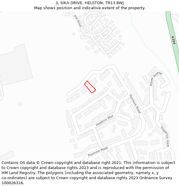 3, SIKA DRIVE, HELSTON, TR13 8WJ: Location map and indicative extent of plot