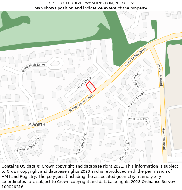 3, SILLOTH DRIVE, WASHINGTON, NE37 1PZ: Location map and indicative extent of plot