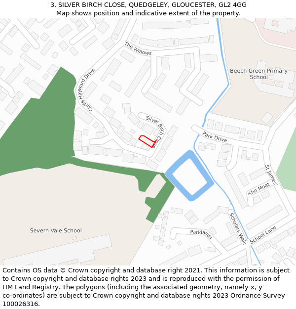 3, SILVER BIRCH CLOSE, QUEDGELEY, GLOUCESTER, GL2 4GG: Location map and indicative extent of plot