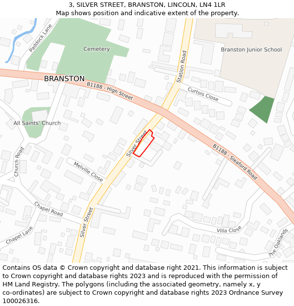 3, SILVER STREET, BRANSTON, LINCOLN, LN4 1LR: Location map and indicative extent of plot