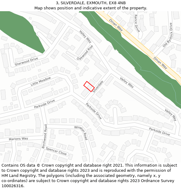 3, SILVERDALE, EXMOUTH, EX8 4NB: Location map and indicative extent of plot