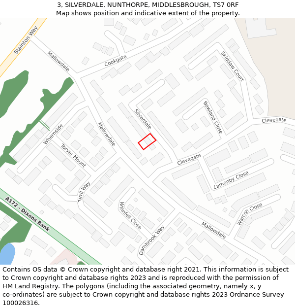 3, SILVERDALE, NUNTHORPE, MIDDLESBROUGH, TS7 0RF: Location map and indicative extent of plot
