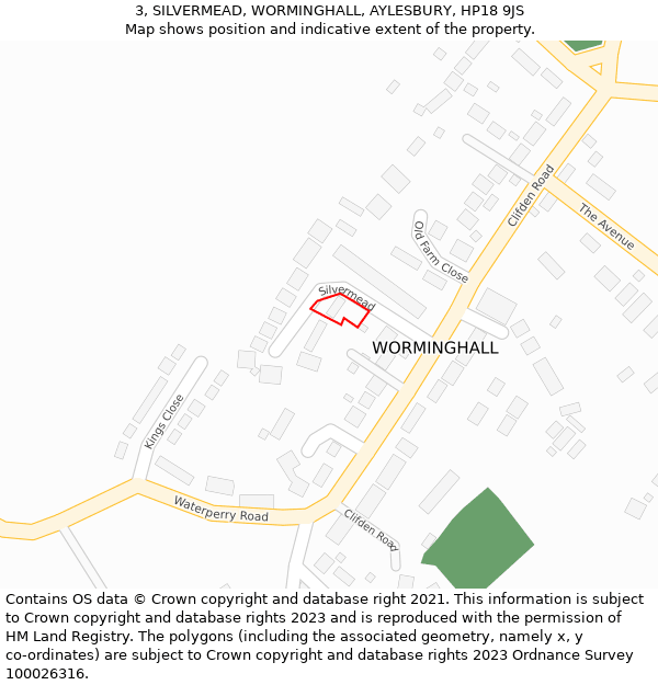 3, SILVERMEAD, WORMINGHALL, AYLESBURY, HP18 9JS: Location map and indicative extent of plot