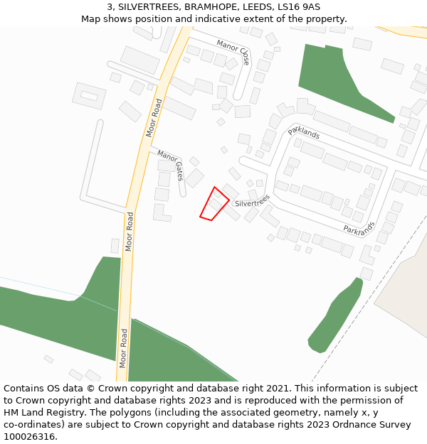 3, SILVERTREES, BRAMHOPE, LEEDS, LS16 9AS: Location map and indicative extent of plot