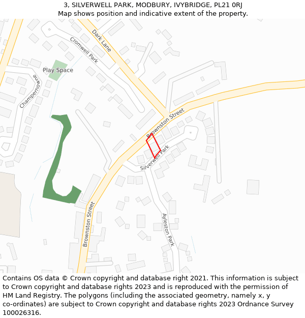 3, SILVERWELL PARK, MODBURY, IVYBRIDGE, PL21 0RJ: Location map and indicative extent of plot