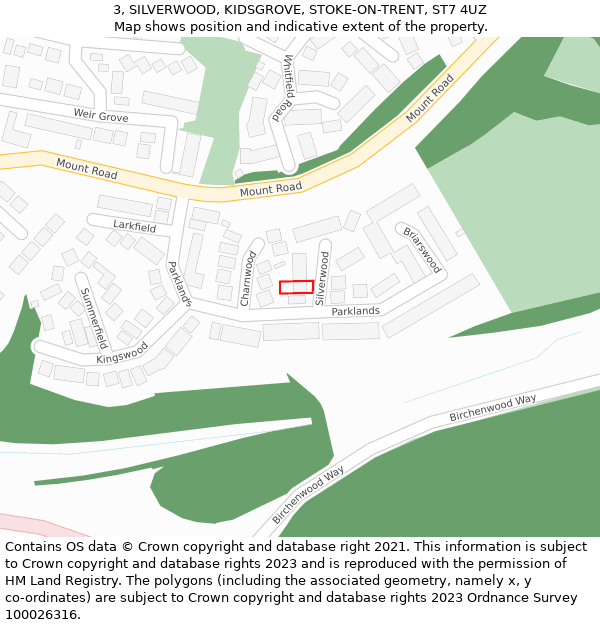 3, SILVERWOOD, KIDSGROVE, STOKE-ON-TRENT, ST7 4UZ: Location map and indicative extent of plot