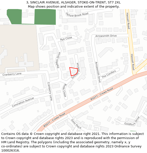 3, SINCLAIR AVENUE, ALSAGER, STOKE-ON-TRENT, ST7 2XL: Location map and indicative extent of plot