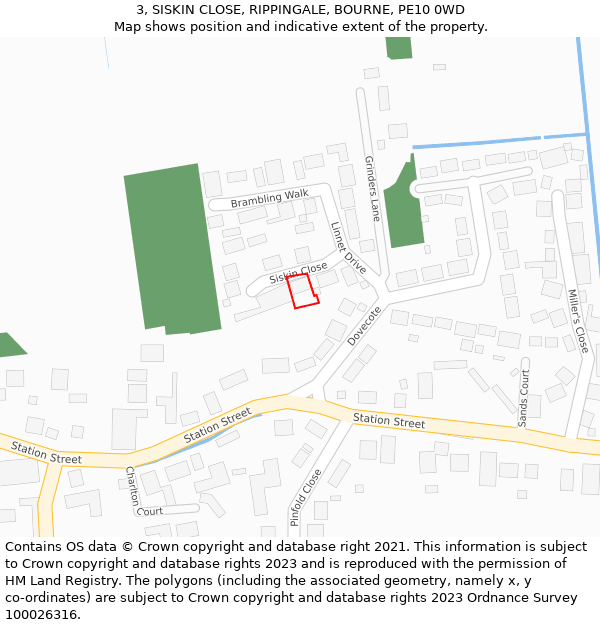 3, SISKIN CLOSE, RIPPINGALE, BOURNE, PE10 0WD: Location map and indicative extent of plot