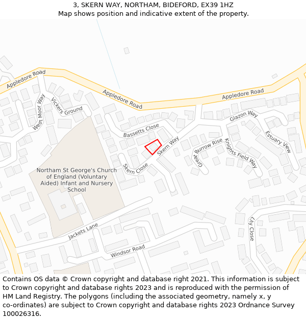 3, SKERN WAY, NORTHAM, BIDEFORD, EX39 1HZ: Location map and indicative extent of plot