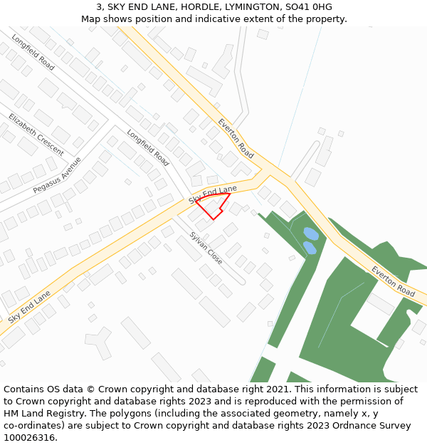 3, SKY END LANE, HORDLE, LYMINGTON, SO41 0HG: Location map and indicative extent of plot