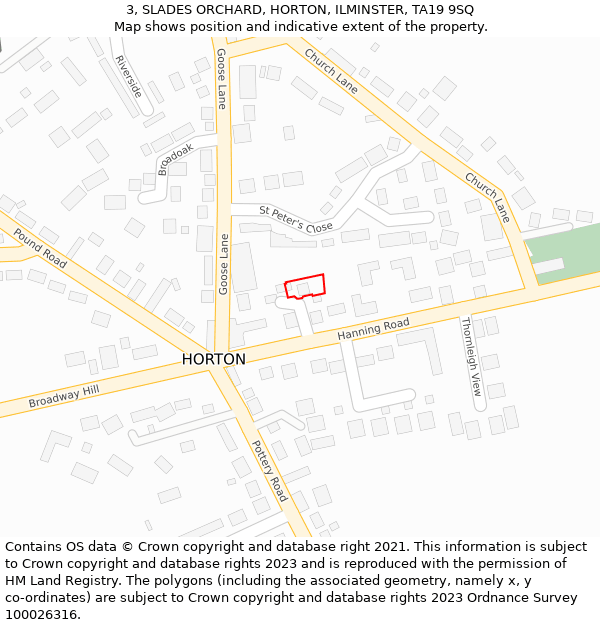 3, SLADES ORCHARD, HORTON, ILMINSTER, TA19 9SQ: Location map and indicative extent of plot