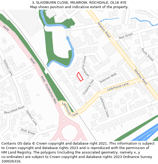 3, SLAIDBURN CLOSE, MILNROW, ROCHDALE, OL16 4YE: Location map and indicative extent of plot