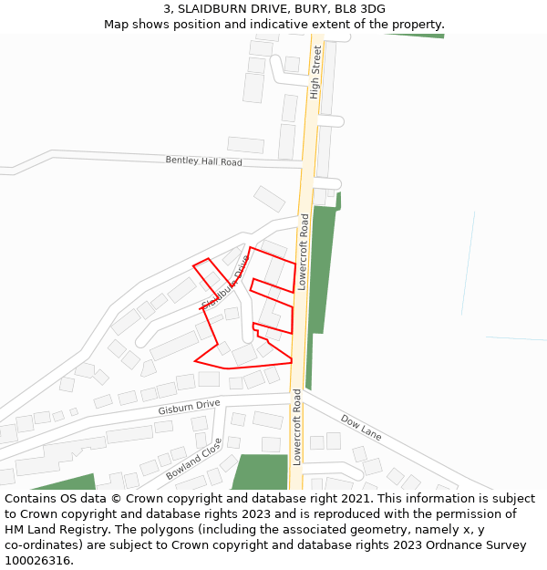 3, SLAIDBURN DRIVE, BURY, BL8 3DG: Location map and indicative extent of plot