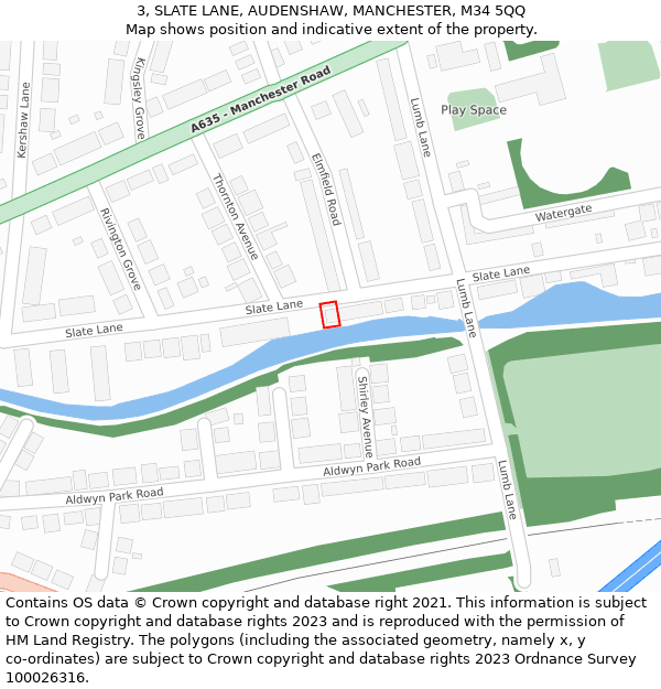 3, SLATE LANE, AUDENSHAW, MANCHESTER, M34 5QQ: Location map and indicative extent of plot