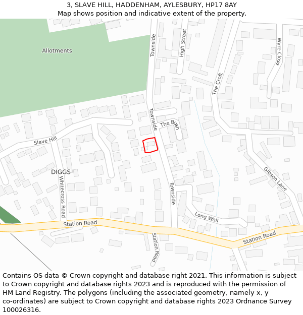 3, SLAVE HILL, HADDENHAM, AYLESBURY, HP17 8AY: Location map and indicative extent of plot