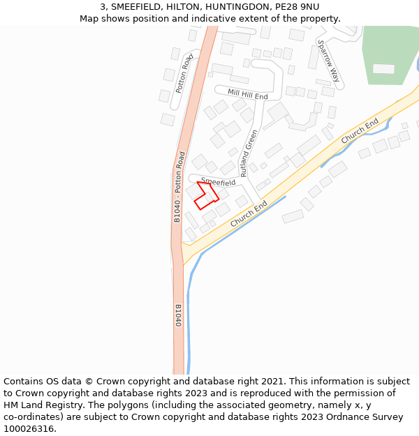 3, SMEEFIELD, HILTON, HUNTINGDON, PE28 9NU: Location map and indicative extent of plot