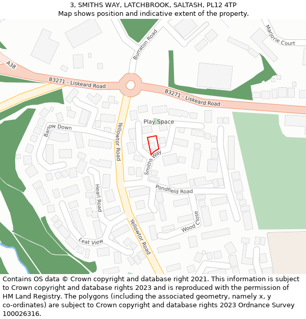 3, SMITHS WAY, LATCHBROOK, SALTASH, PL12 4TP: Location map and indicative extent of plot