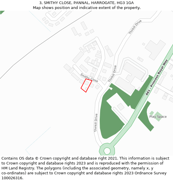 3, SMITHY CLOSE, PANNAL, HARROGATE, HG3 1GA: Location map and indicative extent of plot