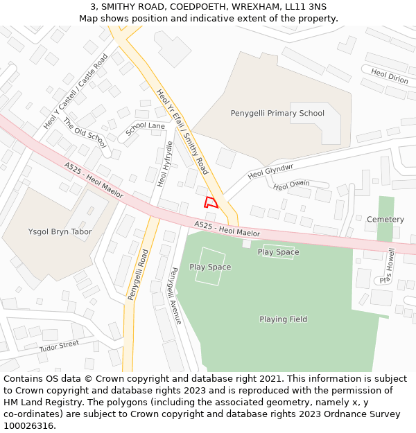 3, SMITHY ROAD, COEDPOETH, WREXHAM, LL11 3NS: Location map and indicative extent of plot